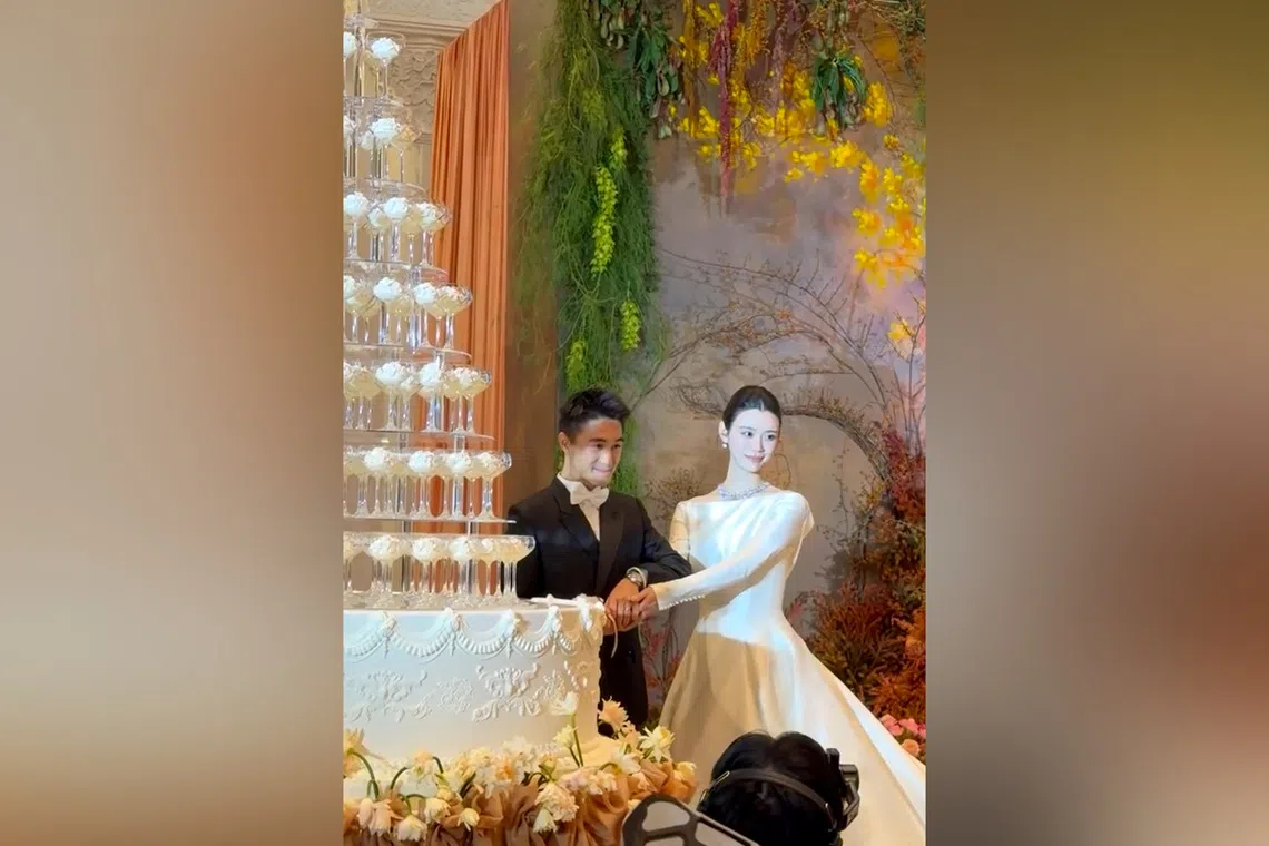 Mario Ho and Ming Xi at their wedding reception in Macau on Sept 28.