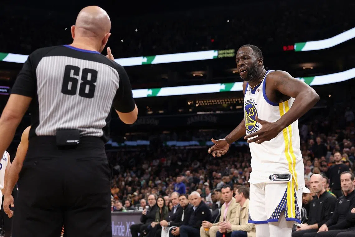 Draymond Green of the Golden State Warriors reacting after being ejected for a flagrant foul during the second half of the NBA game against the Phoenix Suns at Footprint Centre on Dec 12.