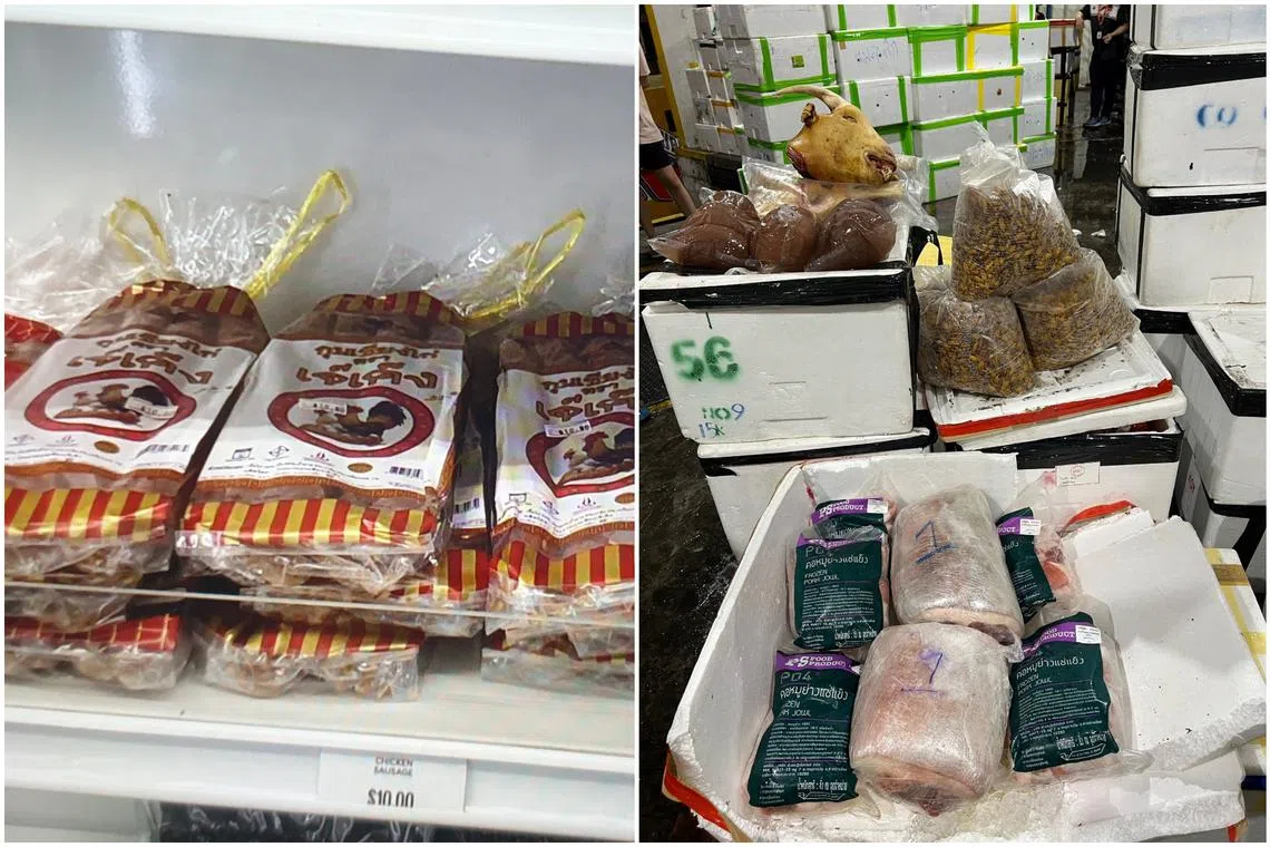 Silkworms, crickets, duck, pork, mutton and pig's blood were among the items seized.