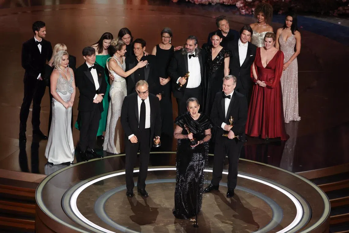 The cast and crew of Oppenheimer at the 96th Academy Awards in Hollywood on March 10, 2024.