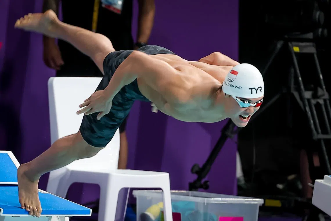 Teong Tzen Wei matched his Asian record in the men's 50m butterfly final at the Fina World Swimming Championships (25m) on Wednesday.