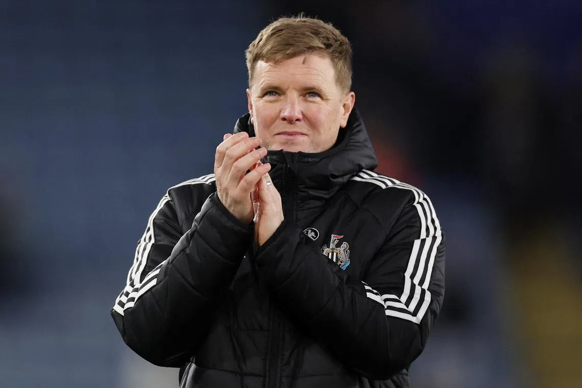 Soccer Football - Premier League - Leicester City v Newcastle United - King Power Stadium, Leicester, Britain - April 7, 2025  Newcastle United manager Eddie Howe celebrates after the match REUTERS/Chris Radburn/ File Photo