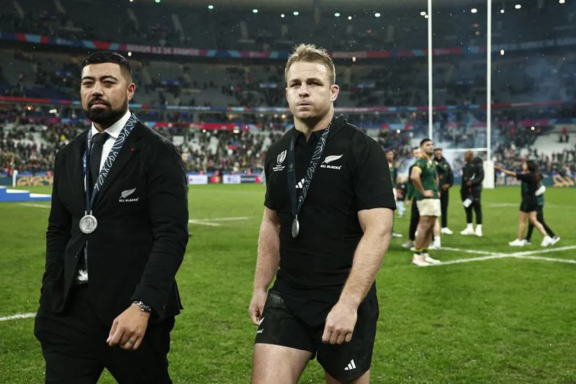 Rugby Union - Rugby World Cup 2023 - Final - New Zealand v South Africa - Stade de France, Saint-Denis, France - October 28, 2023 New Zealand's Sam Cane looks dejected with his runners up medal after the match REUTERS/Gonzalo Fuentes