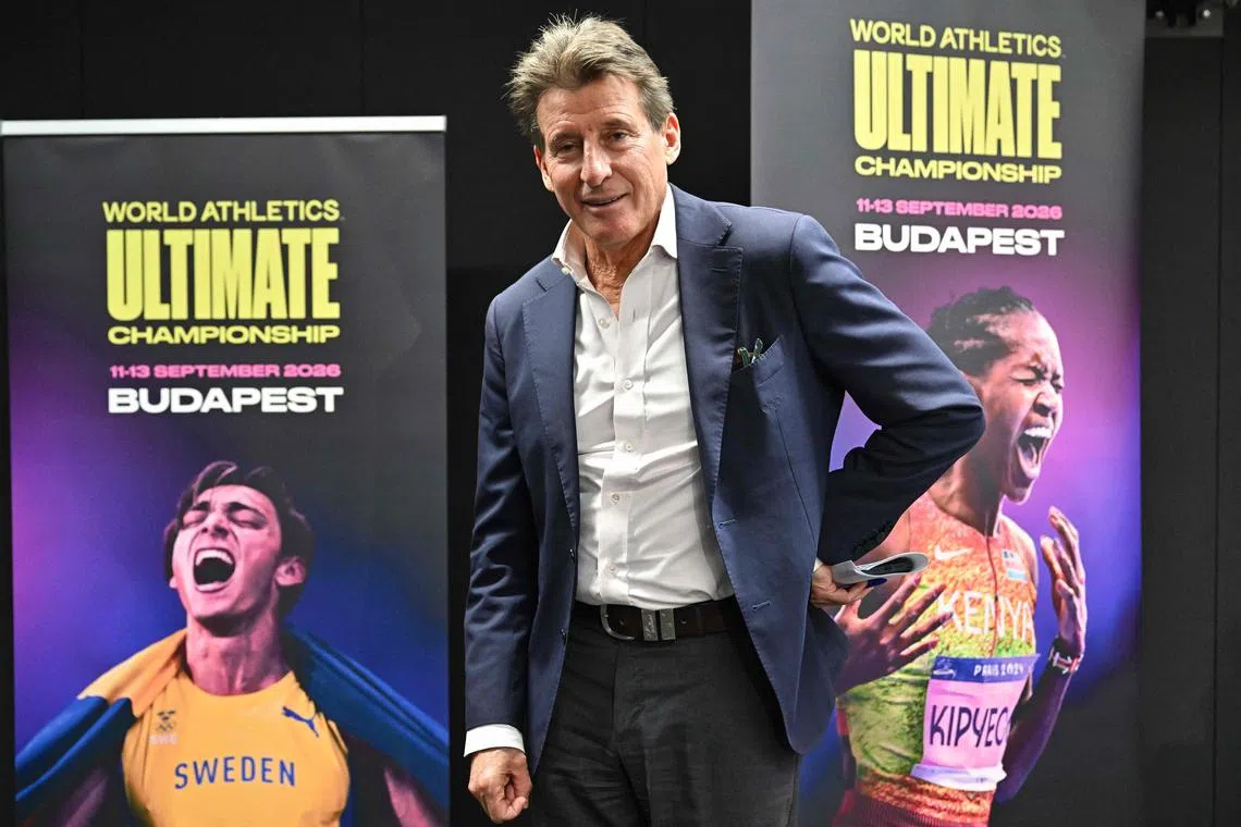World Athletics president Sebastian Coe 
at an event in Budapest, Hungary, to showcase Ultimate Championship, which will be staged every two years, starting Sept 11-13, 2026.