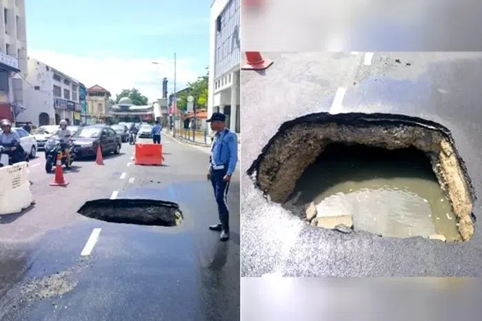 A sinkhole measuring 1.5m wide and 2.5m long appeared in George Town, Penang, Malaysia on Sept 21.