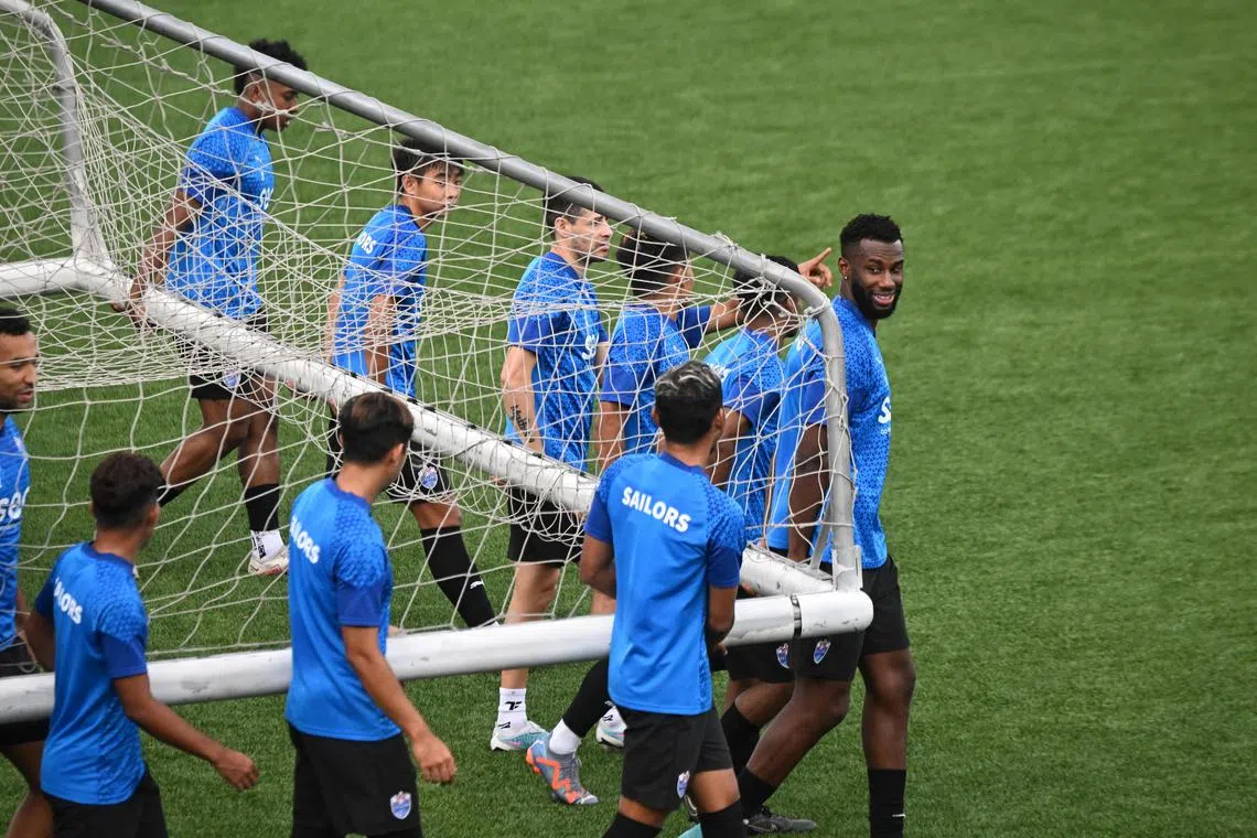 Lion City Sailors new signing, Bernie Ibini, at a training session at Mattar Road on Mar 29, 2023.