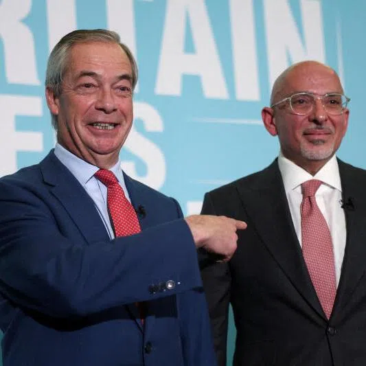 Former British finance minister Nadhim Zahawi at a press conference with Reform UK leader Nigel Farage in London, Britain, on Jan 12, 2026.