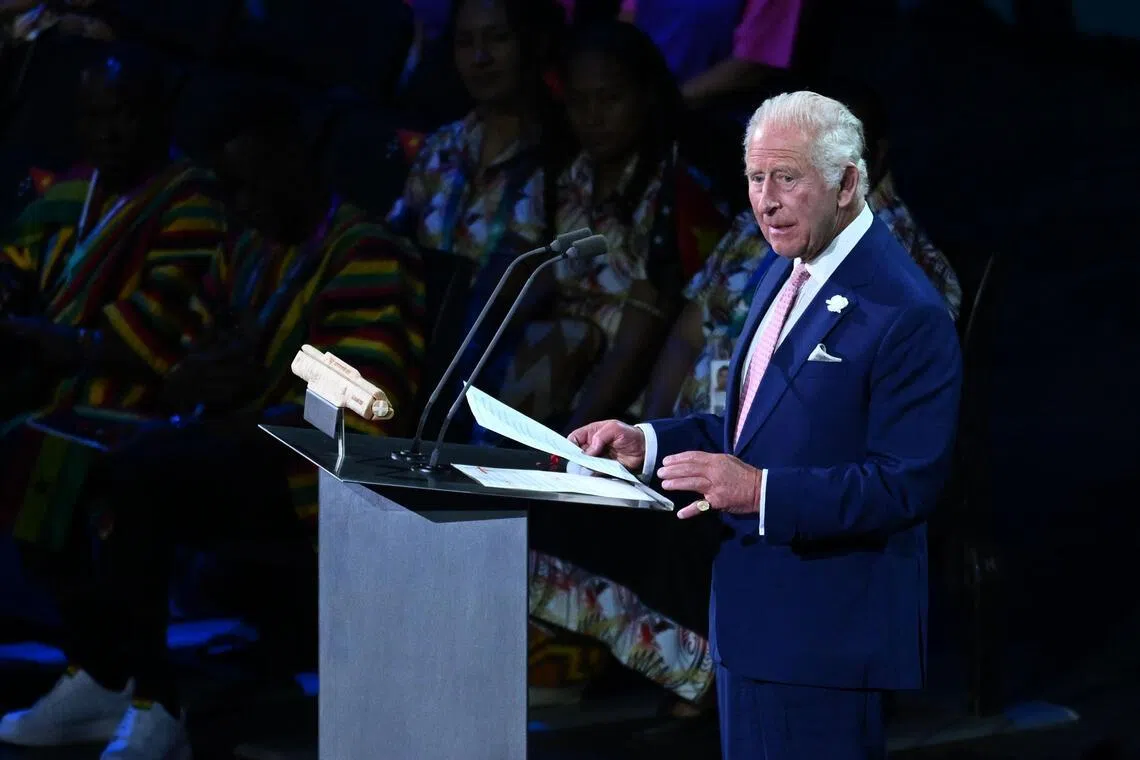Britain’s King Charles speaks during the Opening Ceremony of the Glasgow 2026 Commonwealth Games at The Hydro in Glasgow, Scotland, on July 23.