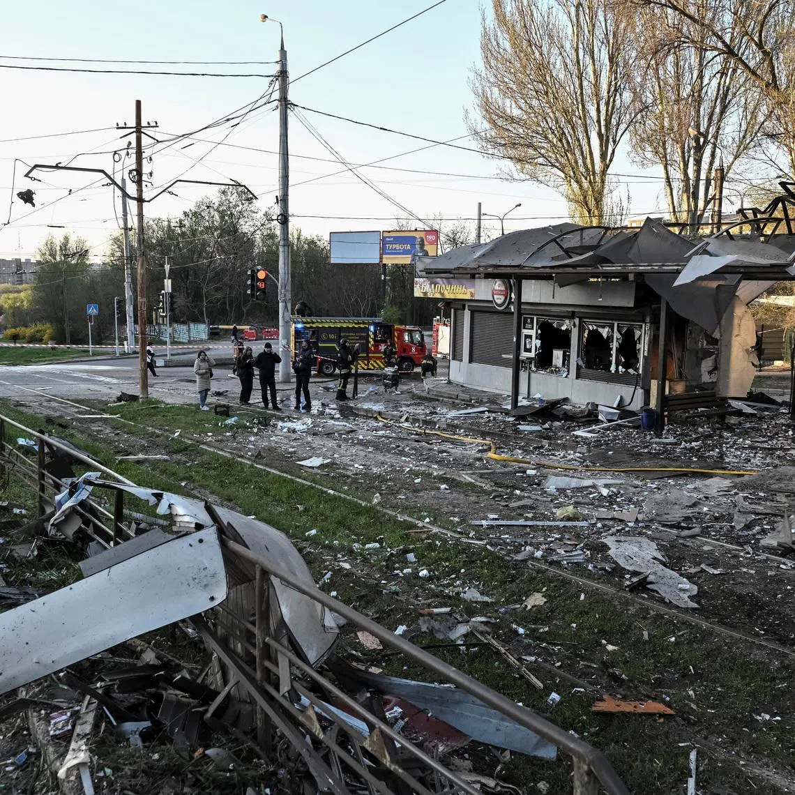 The site of a Russian military strike in Zaporizhzhia, Ukraine, on April 15.