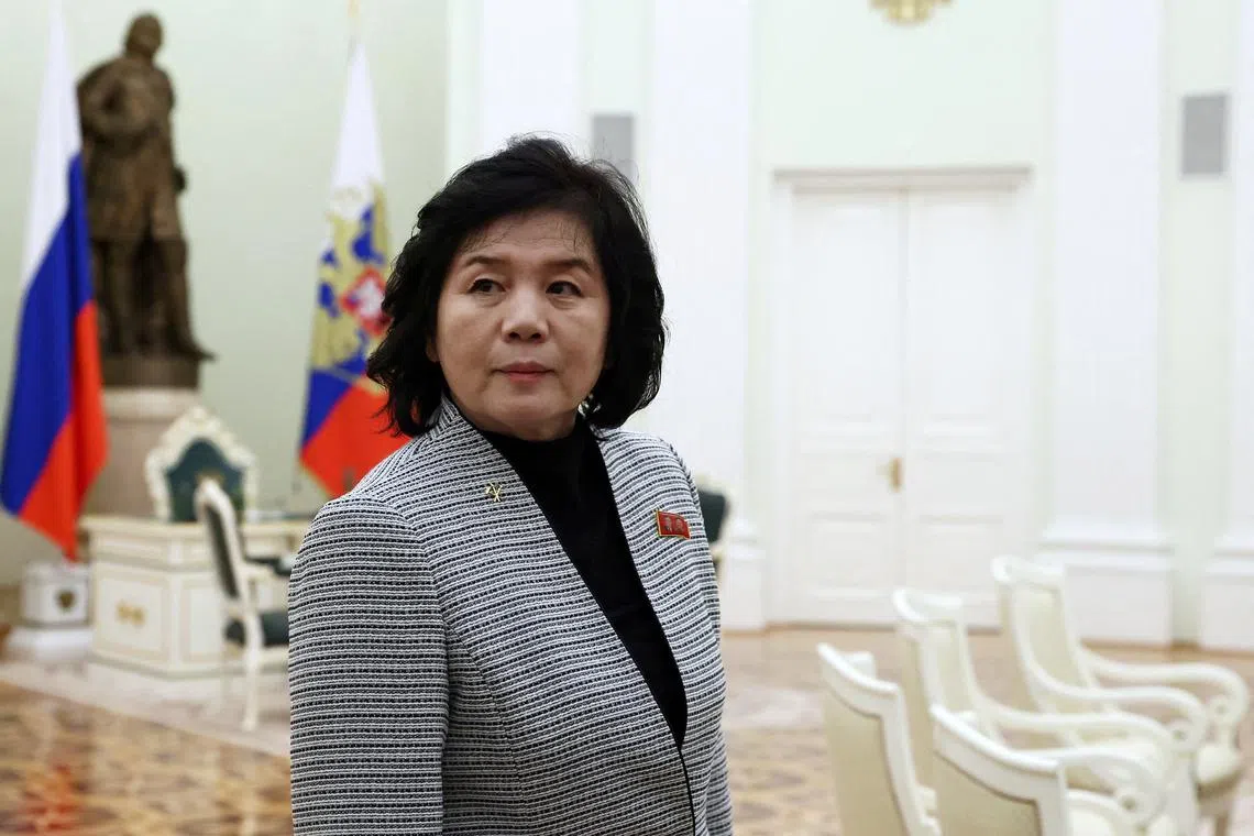 FILE PHOTO: North Korean Foreign Minister Choe Son Hui attends a meeting with Russian President Vladimir Putin in Moscow, Russia, January 16, 2024.  Sputnik/Artem Geodakyan/Pool via REUTERS/File Photo