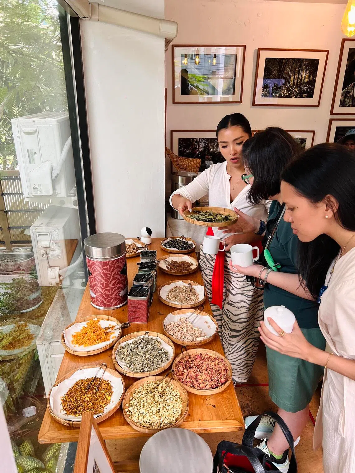 A hands-on tea tasting workshop where participants sample wild, forest-friendly teas at Monsoon Tea Company in Asok.