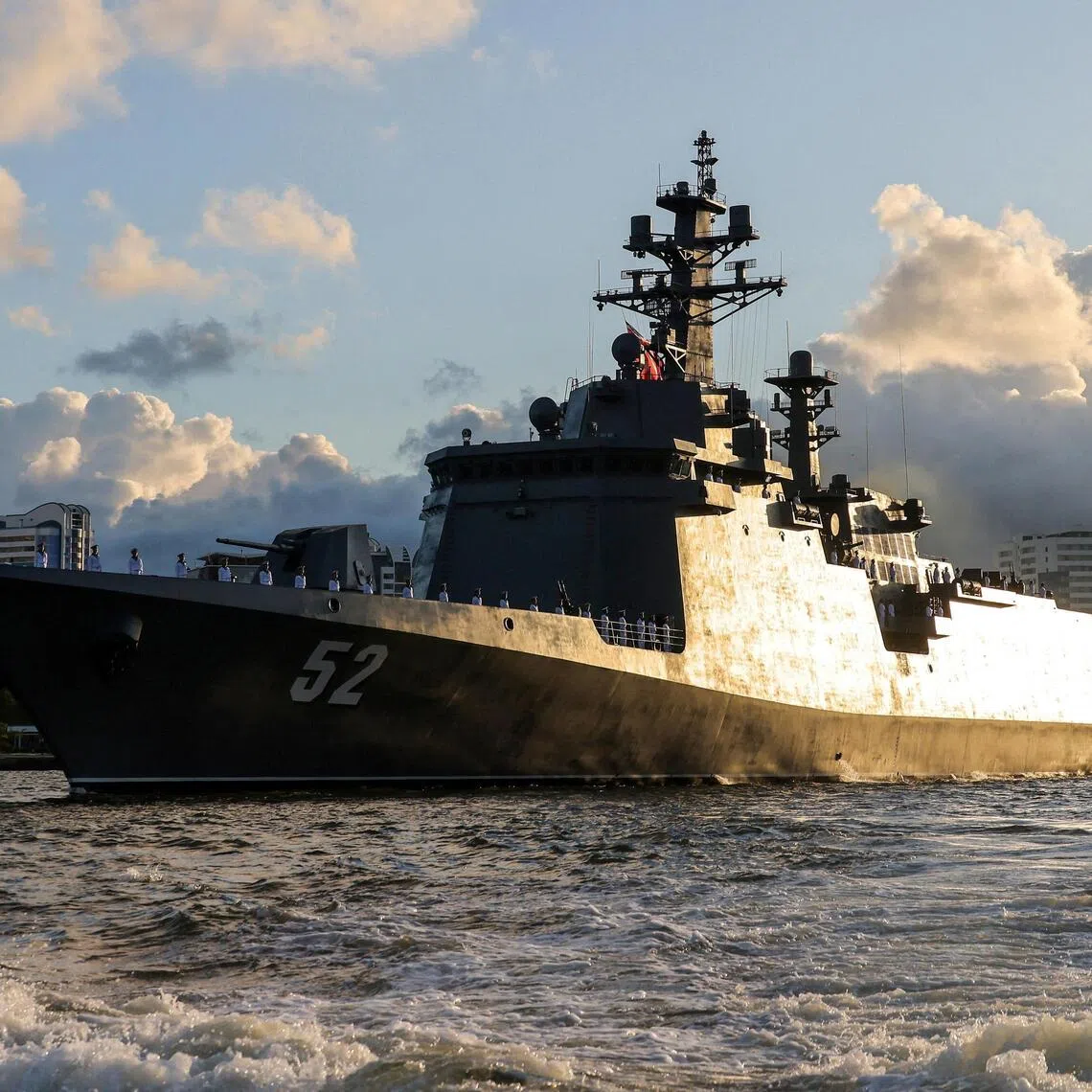 The destroyer Kang Kon on the day of its commissioning ceremony, at Wonsan Port, North Korea, on Sept 6.