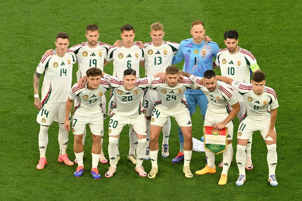 FILE PHOTO: Soccer Football - Euro 2024 - Group A - Scotland v Hungary - Stuttgart Arena, Stuttgart, Germany - June 23, 2024 Hungary players pose for a team group photo before the match REUTERS/Angelika Warmuth/File Photo