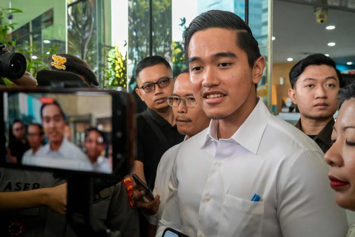 Mr Kaesang Pangarep, the youngest son of Indonesia's President Joko Widodo, answers questions from journalists while leaving the Corruption Eradication Commission building in Jakarta on Sept 17, 2024.