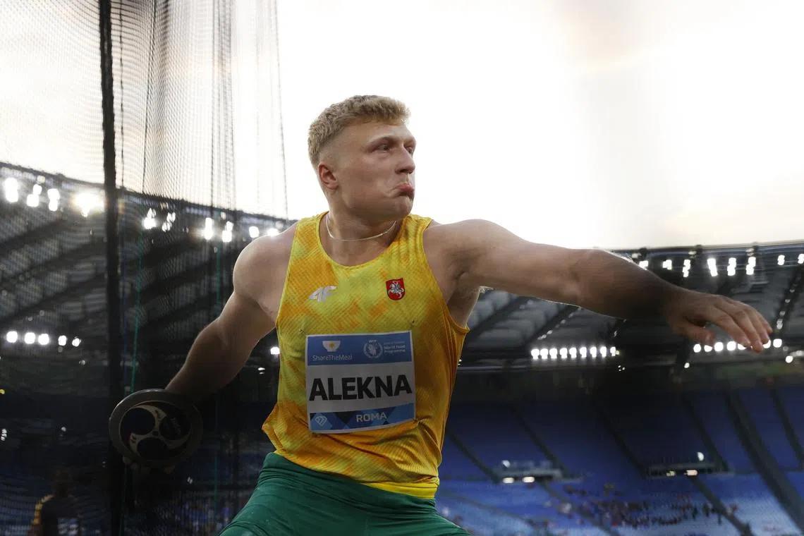 Athletics - Diamond League - Rome - Stadio Olimpico, Rome, Italy - August 30, 2024 Lithuania's Mykolas Alekna in action during the Men's Discus Throw REUTERS/Ciro De Luca/File Photo