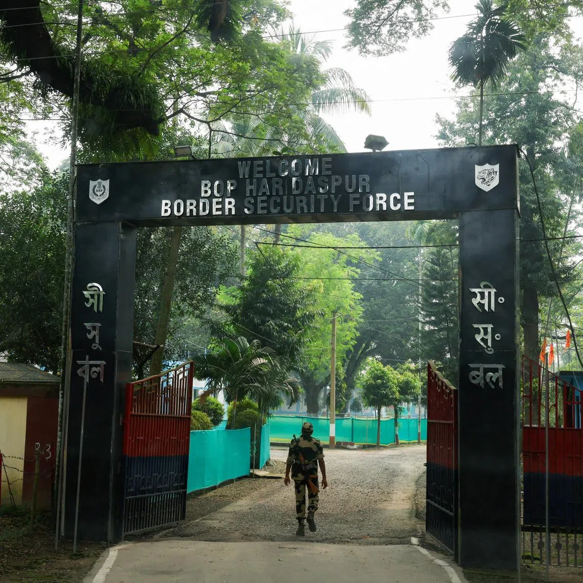 FILE PHOTO: A Border Security Force (BSF) official walks into a Border Outpost (BOP), a self-contained defence outpost situated near the India-Bangladesh international border in Petrapole, India, October 16, 2024. REUTERS/Sahiba Chawdhary/File Photo