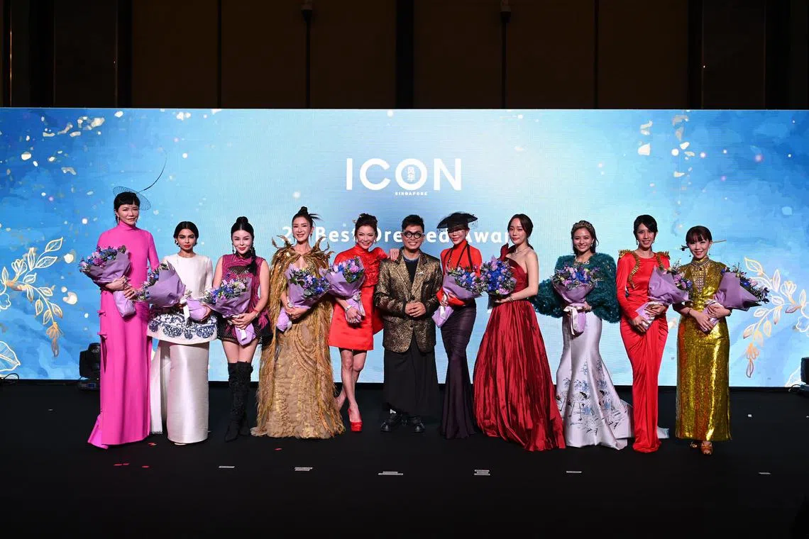Mr Sylvester Ng (centre), editor-in-chief of Icon Singapore, with some of the best-dressed winners of Icon Ball 2023.