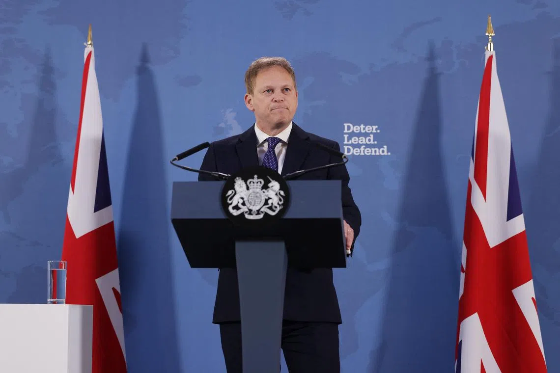 FILE PHOTO: Britain's Secretary of State for Defence Grant Shapps gives a speech at Lancaster House, in London, Britain January 15, 2024. REUTERS/Anna Gordon/File Photo