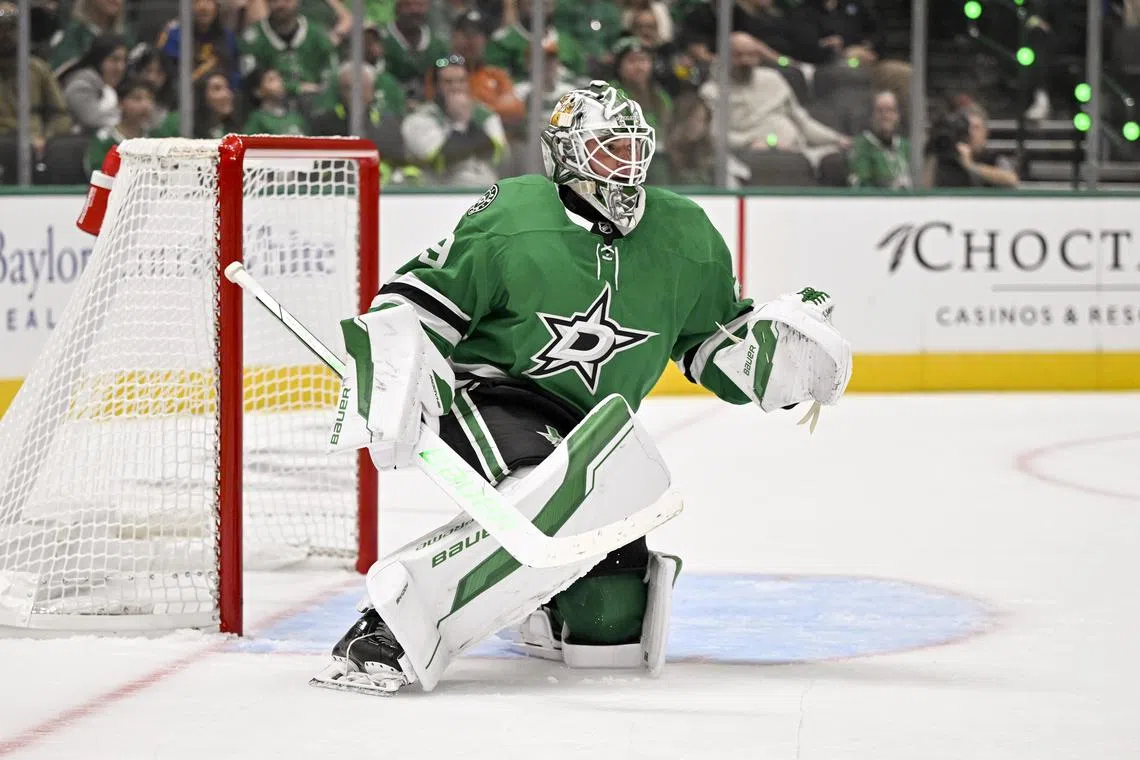 FIL PHOTO: Oct 12, 2024; Dallas, Texas, USA; Dallas Stars goaltender Jake Oettinger (29) in action during the game between the Dallas Stars and the New York Islanders at the American Airlines Center. Mandatory Credit: Jerome Miron-Imagn Images/File Photo