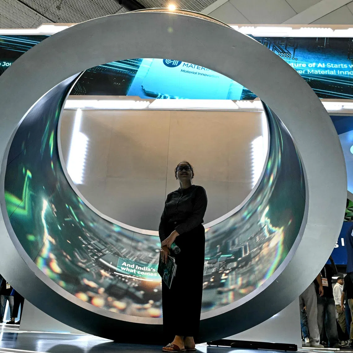 An installation displaying microprocessor chips at SEMICON India 2026, the annual flagship summit for India’s semiconductor industry.