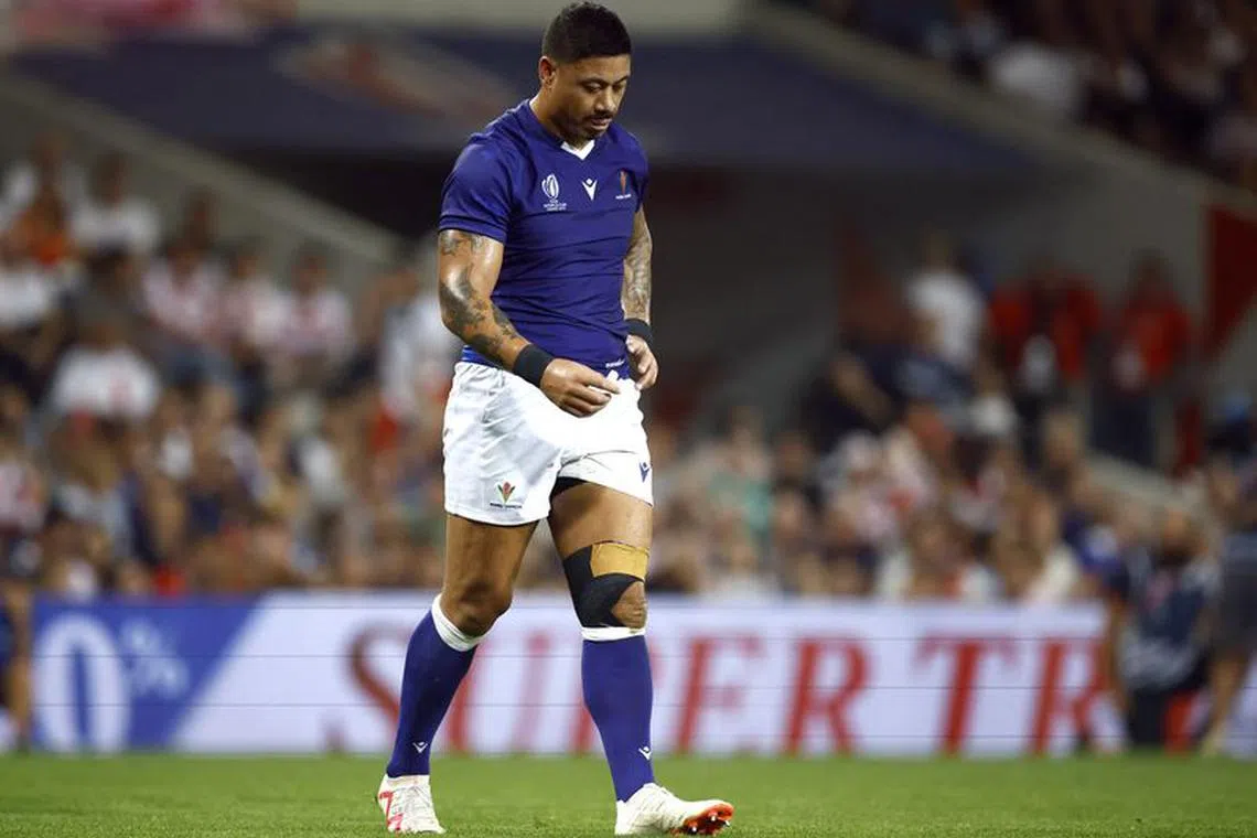 Rugby Union - Rugby World Cup 2023 - Pool D - Japan v Samoa - Stadium Municipal de Toulouse, Toulouse, France - September 28, 2023 Samoa's Ben Lam walks off the pitch after being shown a red card REUTERS/Stephane Mahe