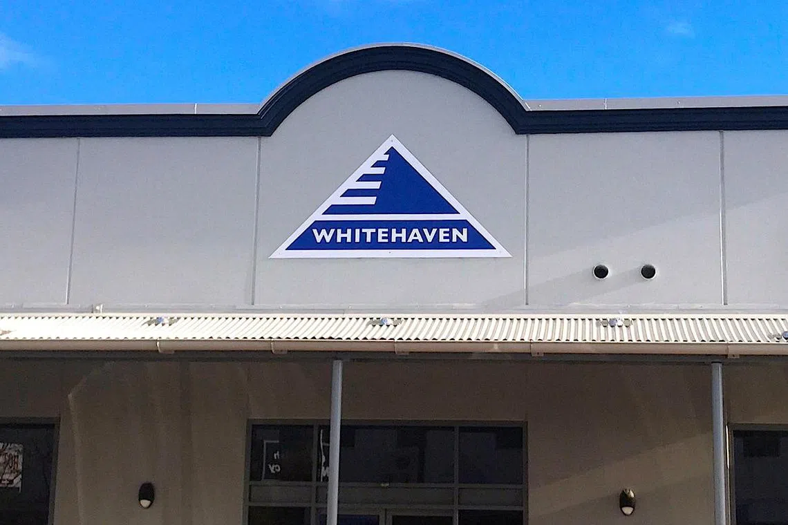 FILE PHOTO: The logo of Australia's biggest independent coal miner Whitehaven Coal Ltd is displayed on their office building located in the north-western New South Wales town of Gunnedah in Australia, August 15, 2017. Picture taken August 15, 2017.    REUTERS/David Gray/File Photo