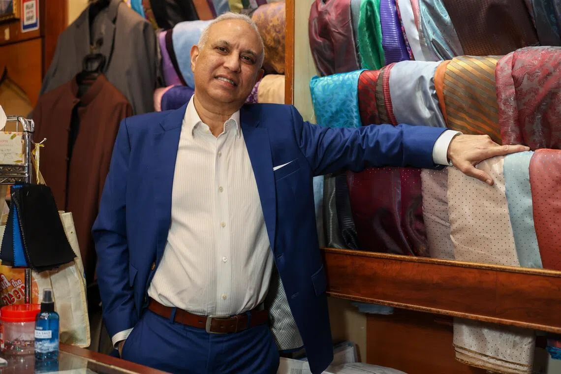 Photo of Suresh Mulchand at his shop, Picadilly Tailor, at Far East Plaza on Mar 2, 2026.