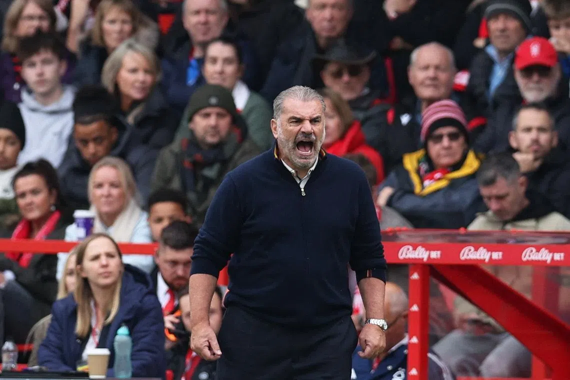 Soccer Football - Premier League - Nottingham Forest v Chelsea - The City Ground, Nottingham, Britain - October 18, 2025 Nottingham Forest manager Ange Postecoglou reacts REUTERS/Chris Radburn
