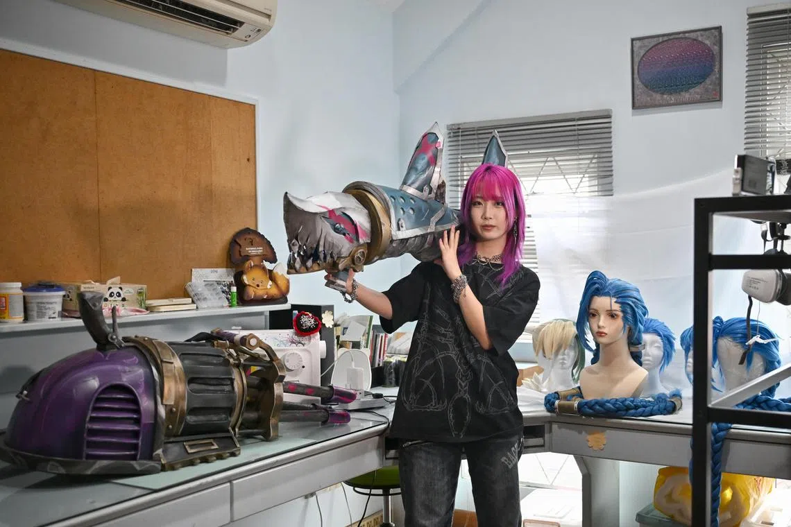 Elise Lim, 19, Fashion Design Student at Temasek Poly, at her home studio on Apr 7, 2025.