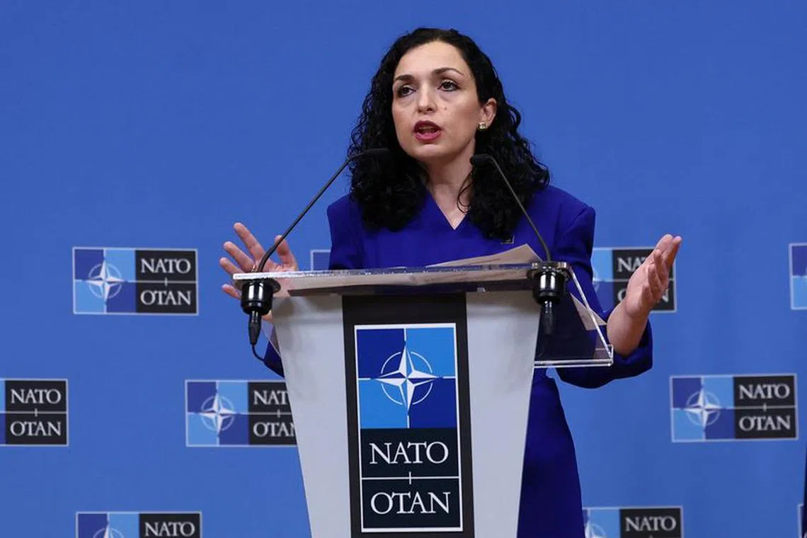 Kosovo President Vjosa Osmani-Sadriu attends a press conference at NATO headquarters in Brussels, Belgium September 7, 2023. REUTERS/Yves Herman/File Photo