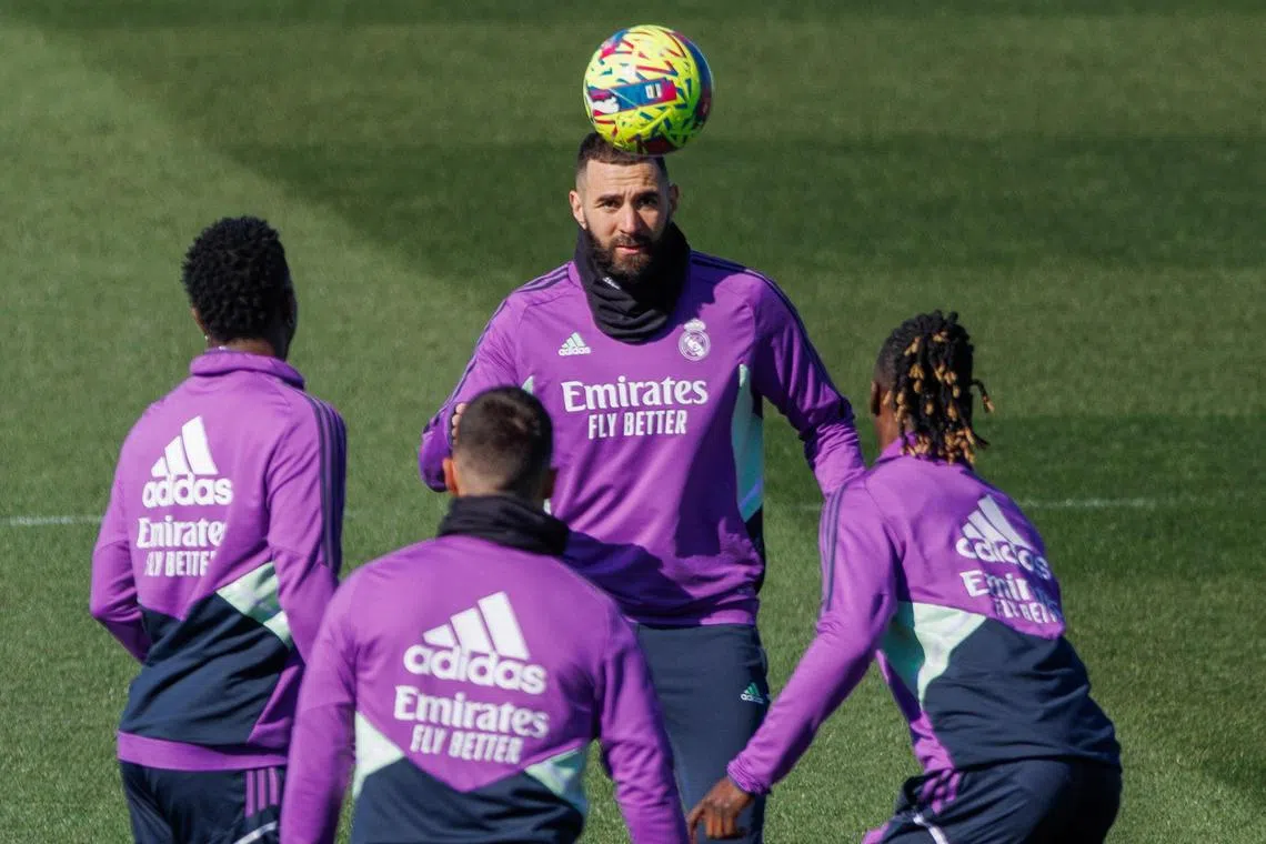 Real Madrid striker Karim Benzema during a training session. The Frenchman's season has been regularly disrupted by injuries.