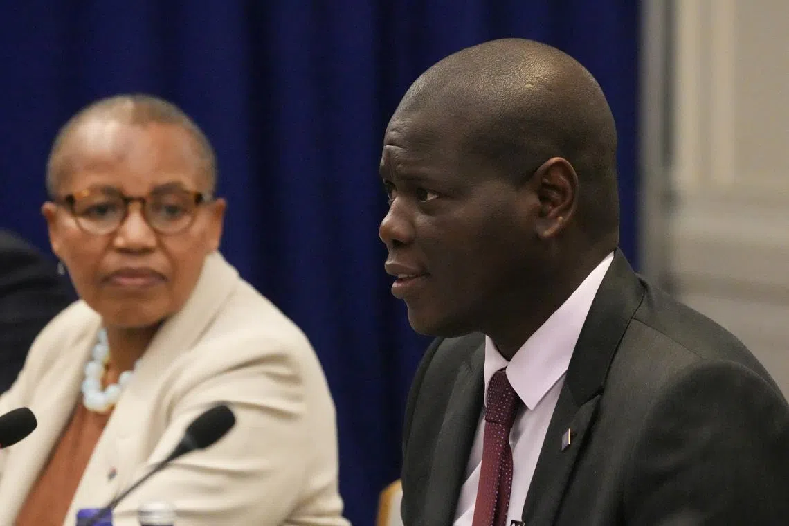 FILE PHOTO: South African Minister of International Relations and Cooperation Ronald Lamola speaks during a meeting with US Secretary of State Antony Blinken at the Lotte Palace Hotel on September 26, 2024 in New York. BRYAN R. SMITH/Pool via REUTERS/File Photo