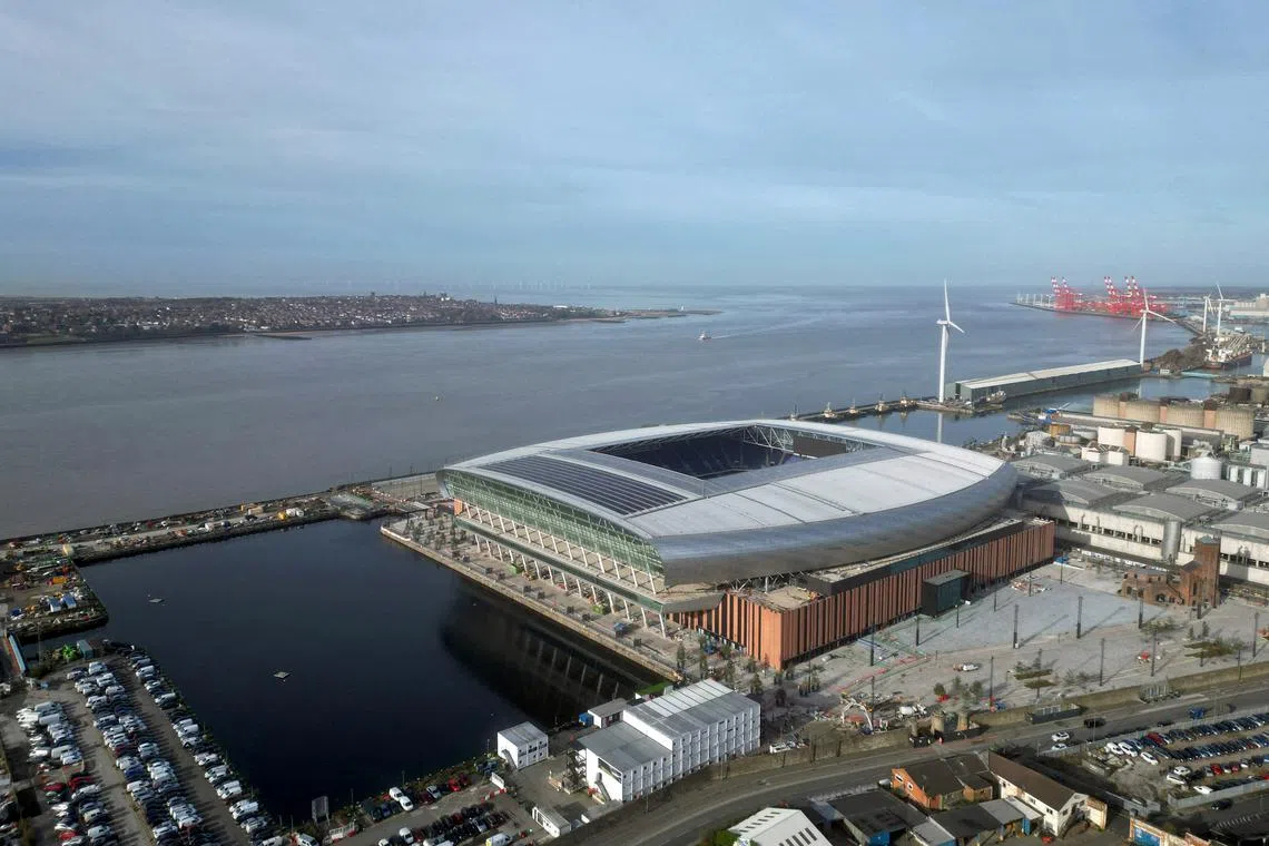 FILE PHOTO: Soccer Football - A drone view shows the new Everton Stadium under construction in Liverpool, Britain - November 12, 2024