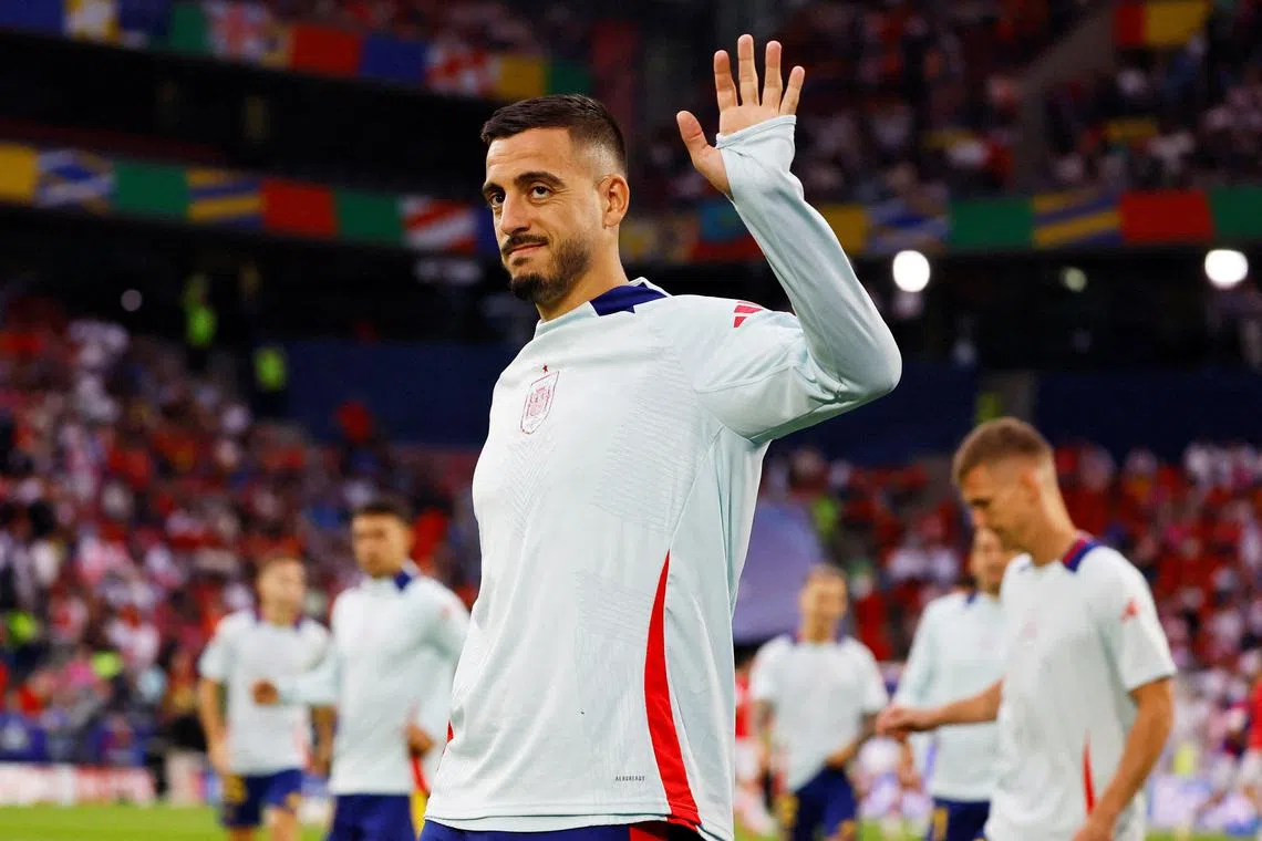 FILE PHOTO: Soccer Football - Euro 2024 - Round of 16 - Spain v Georgia - Cologne Stadium, Cologne, Germany - June 30, 2024 Spain's Joselu during the warm up before the match REUTERS/Wolfgang Rattay/File Photo