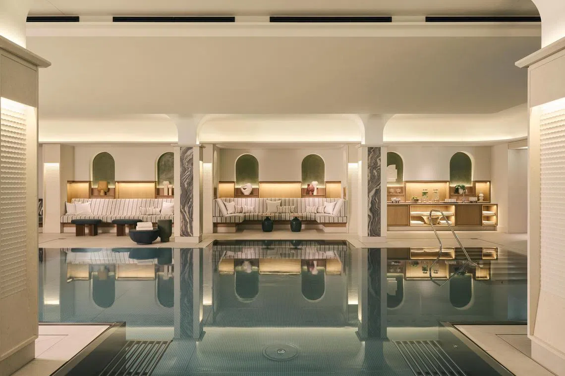 The pool at Rosewood Munich, which opened in October 2023 and is housed in two historic buildings. 