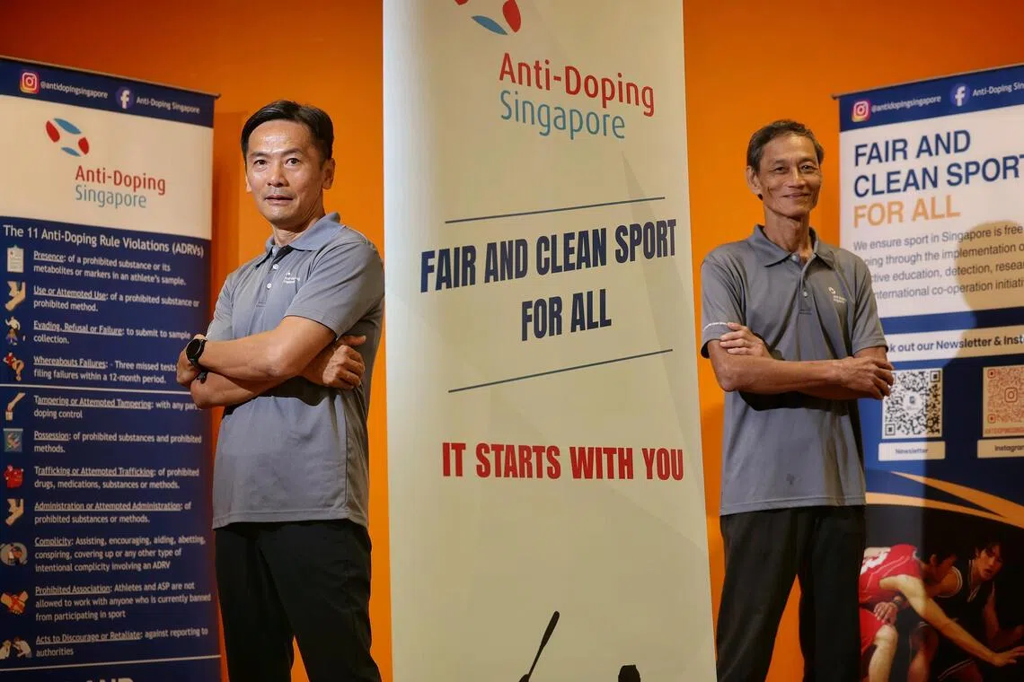 Michael Sua (left) and Alvin Tay are among eight officers from Anti-Doping Singapore who are on duty at the Aichi-Nagoya 2026 Asian Games.