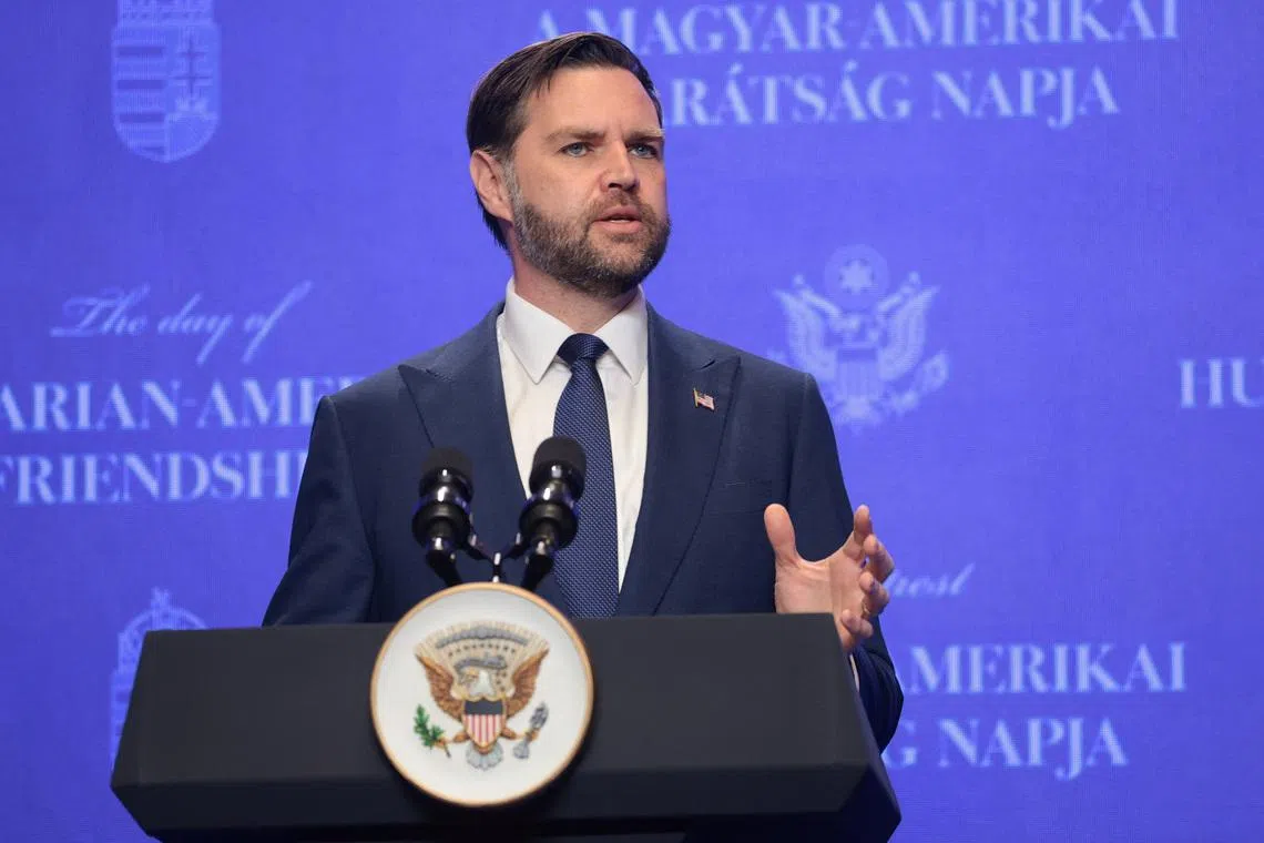 U.S. Vice President JD Vance attends a press conference with Hungarian Prime Minister Viktor Orban, at the former Carmelite Monastery in Budapest, Hungary, April 7, 2026. REUTERS/Jonathan Ernst/Pool