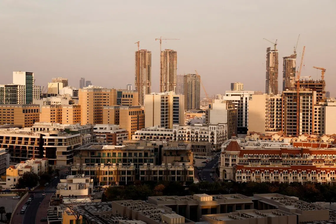A general view of buildings and and construction cranes in Dubai, United Arab Emirates on March 7, 2026.