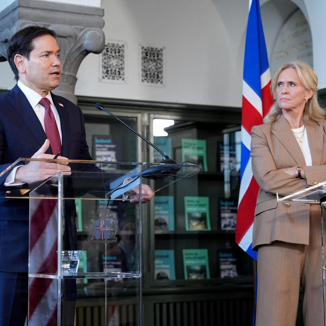 US Secretary of State Marco Rubio speaking during a press conference with Iceland’s Foreign Minister, Thorgerdur Katrin Gunnarsdottir, on Oct 6, in Reykjavik.