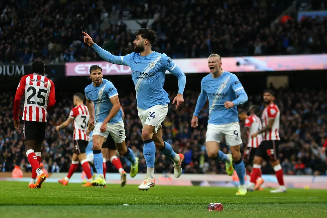 Manchester City's Josko Gvardiol celebrates scoring his team's second goal against Sunderland.