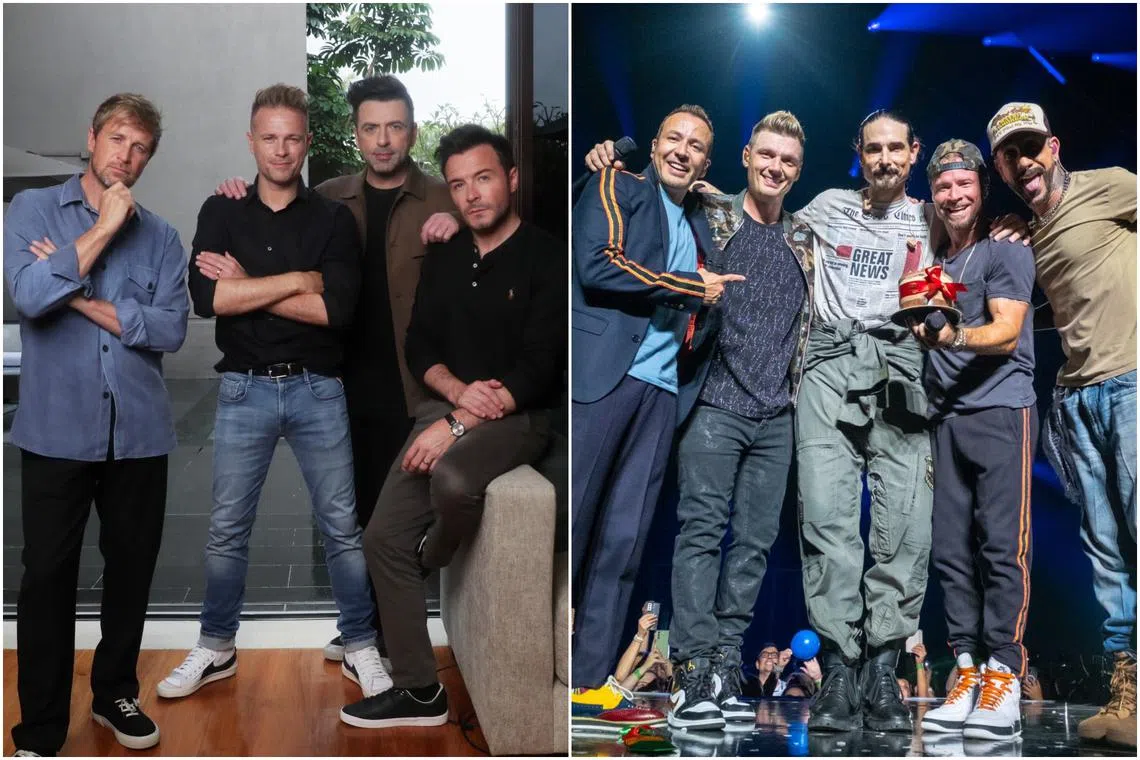 American quintet Backstreet Boys (left) and Irish quartet Westlife willl both play at the Singapore Indoor Stadium next year.