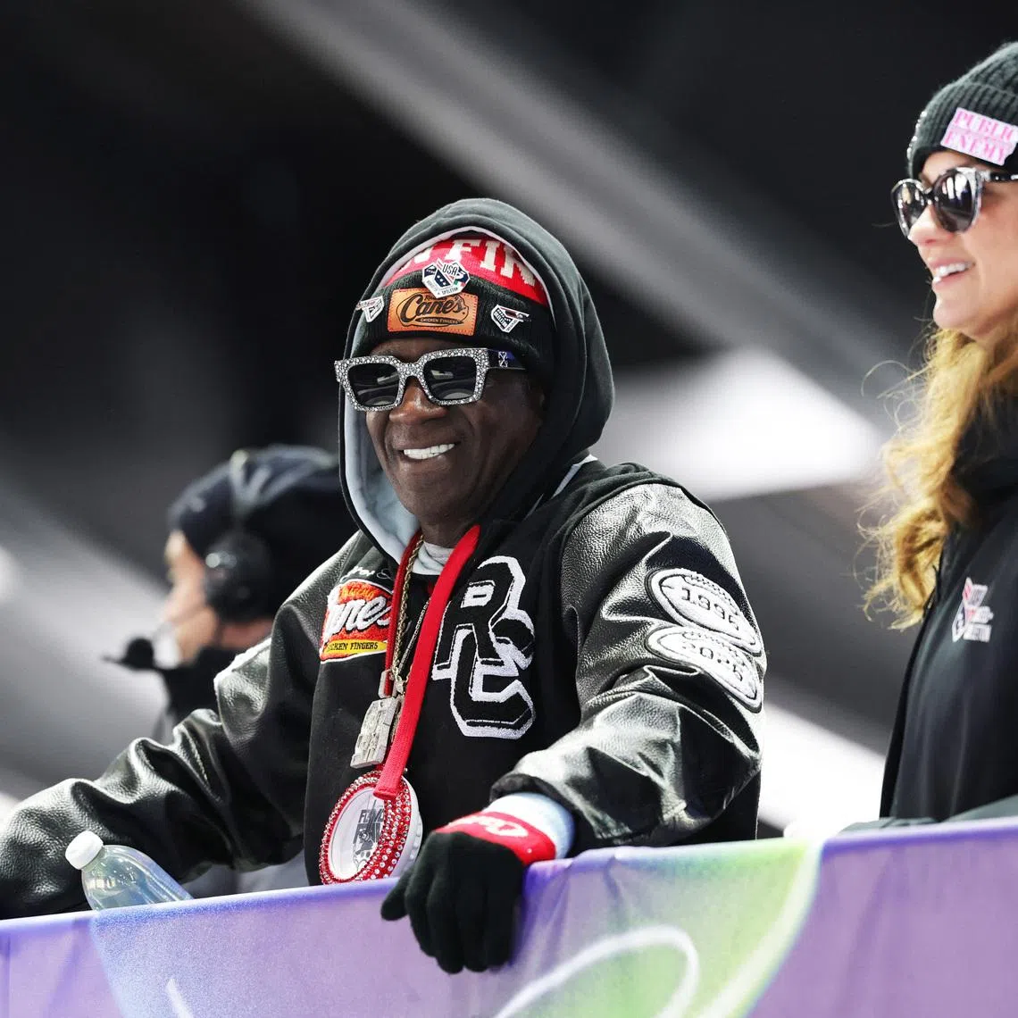 Milano Cortina 2026 Olympics - Bobsleigh - Women's Monobob Heat 1 - Cortina Sliding Centre, Cortina d'Ampezzo, Italy - February 15, 2026. Rapper Flavor Flav ahead of the women's monobob REUTERS/Athit Perawongmetha