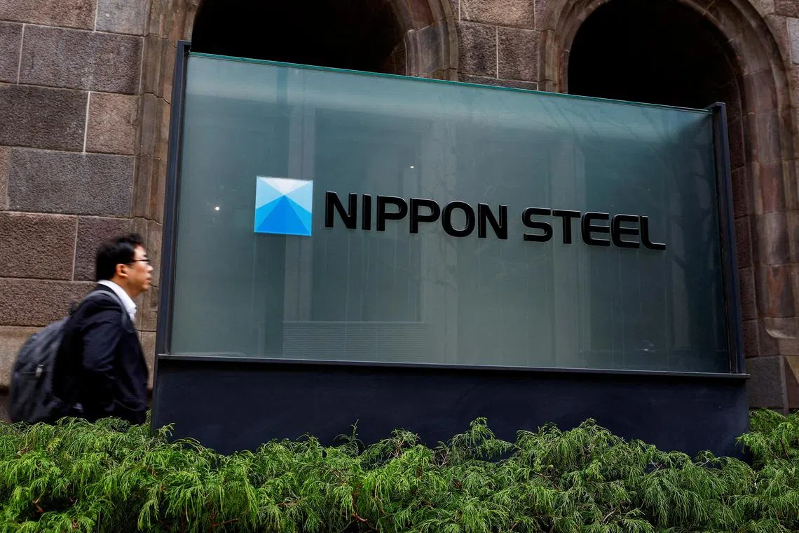 FILE PHOTO: FILE PHOTO: Nippon Steel logo is displayed at the company's headquarters in Tokyo, Japan April 1, 2024.  REUTERS/Issei Kato/File Photo/File Photo