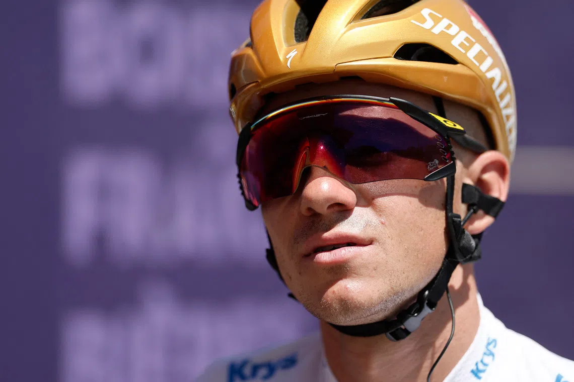 FILE PHOTO: Cycling - Tour de France - Stage 11 - Toulouse to Toulouse - Toulouse, France - July 16, 2025 Soudal Quick-Step's Remco Evenepoel before stage 11 REUTERS/Benoit Tessier/File photo