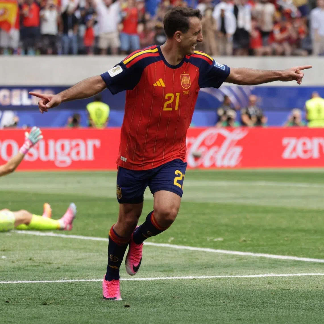 epa13081623 Mikel Oyarzabal of Spain celebrates scoring the 3-0 goal during the FIFA World Cup 2026 Round of 32 match Spain against Austria, in Los Angeles, USA, 02 July 2026.  EPA/CHRISTOPHER TORRES