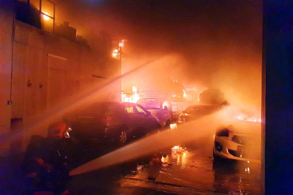 SCDF deployed 19 emergency vehicles and about 100 firefighters to battle the blaze. PHOTO: SCDF [
https://www.facebook.com/SCDFpage/posts/fire-no-6-sungei-kadut-wayscdf-was-alerted-to-a-warehouse-fire-at-no-6-sungei-ka/10156820107390583/]