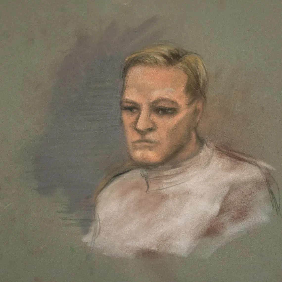 A court sketch shows Marius Borg Hoiby during the first day of the trial against him, which takes place at the Oslo District Court in Oslo, Norway February 3, 2026. NTB/Ane Hem/via REUTERS