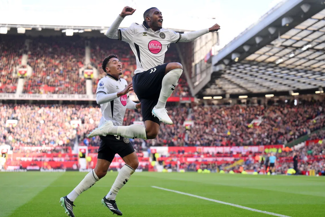 Rayan of Bournemouth celebrates scoring their first goal against Manchester United.