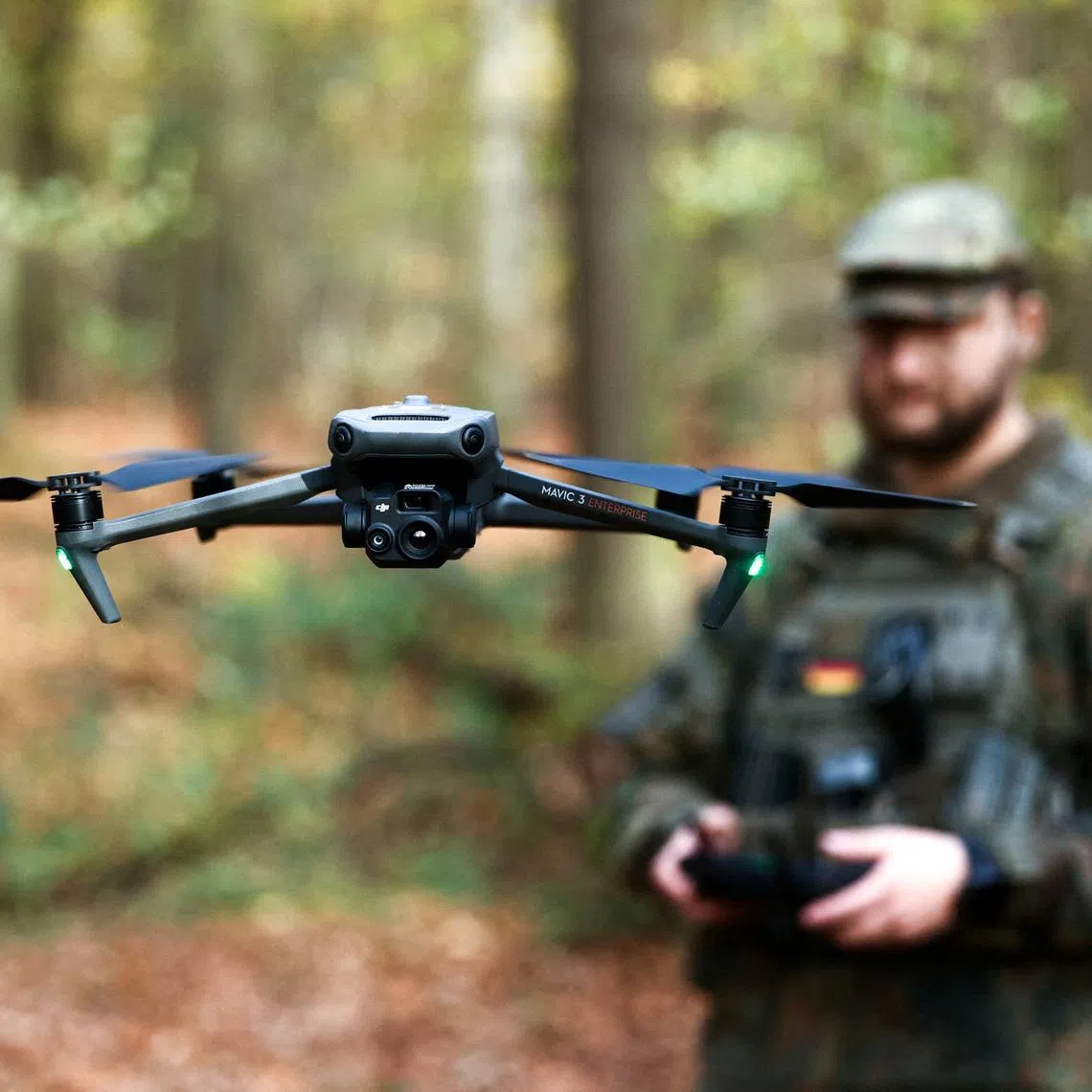 FILE PHOTO: A drone is operated at a training drill during a media day at the Reconnaissance Battalion, as the German army showcases its new six-month basic training program designed to prepare soldiers for homeland defence and NATO operations, in Ahlen, Germany, November 13, 2025. REUTERS/Leon Kuegeler/File Photo