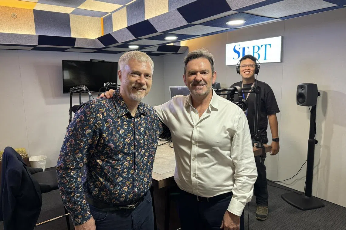 (From left) in the studio: ST's climate change editor David Fogarty, Head of ESG consulting & sustainability services at CBRE, David Fogarty and podcast producer, Hadyu Rahim. 
